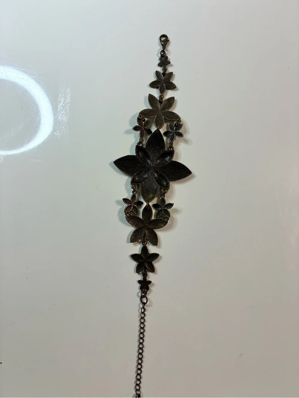 Cream Gold Metallic Enamel Floral Statement Bracelet Lightweight Boho Casual